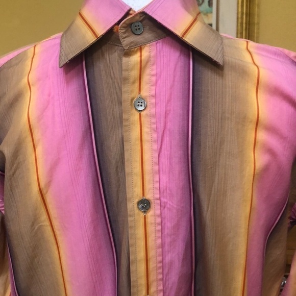 Ted Baker London Multicolored Striped Button Down Mens Long Sleeve Shirt Size M - Picture 2 of 16